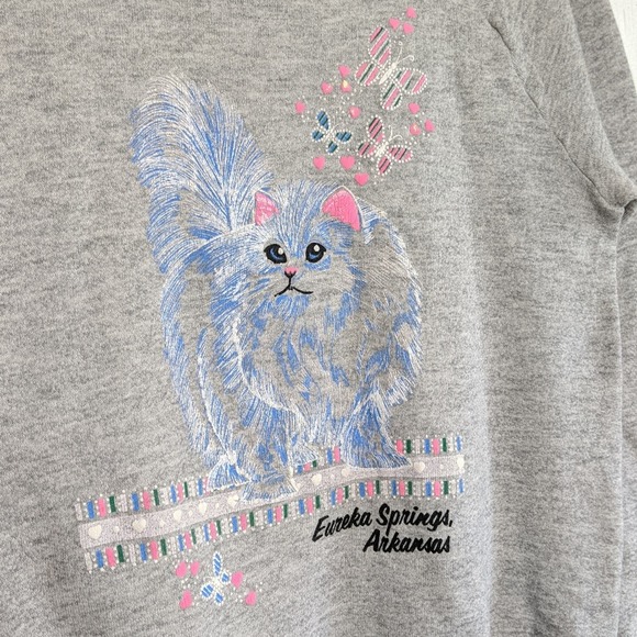 VTG Cat Kitty Fairy Kei Crewneck Sweats Arkansas - Picture 2 of 5